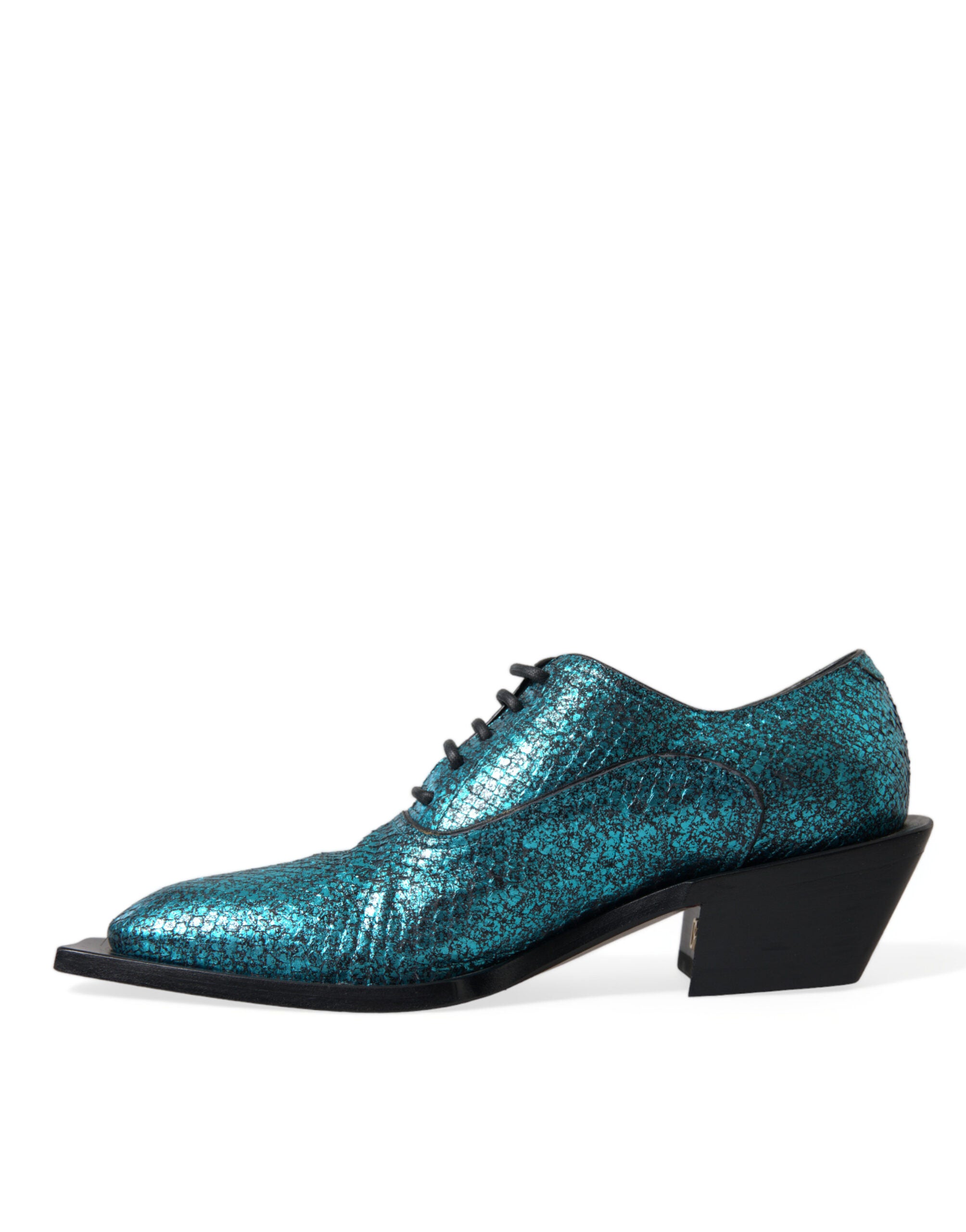 Dolce &amp; Gabbana Blue Leather Derby Block Heels Dress Shoes