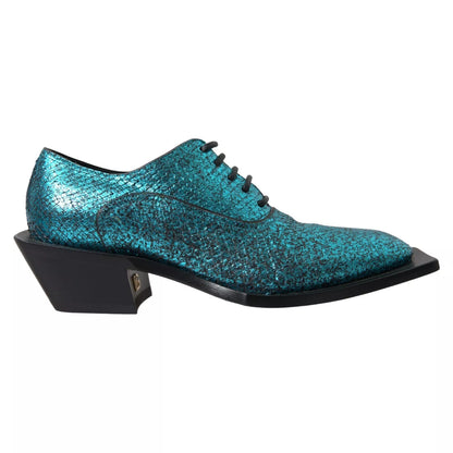 Dolce &amp; Gabbana Blue Leather Derby Block Heels Dress Shoes