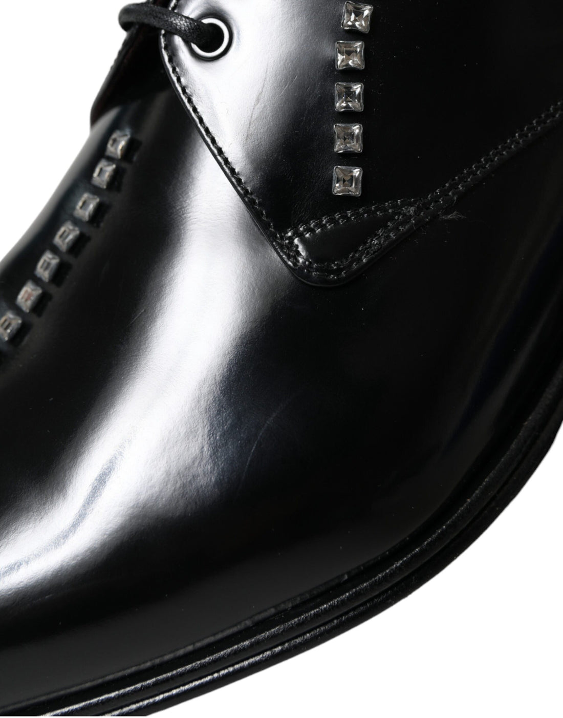 Dolce &amp; Gabbana Black Leather Crystal Dress Formal Shoes