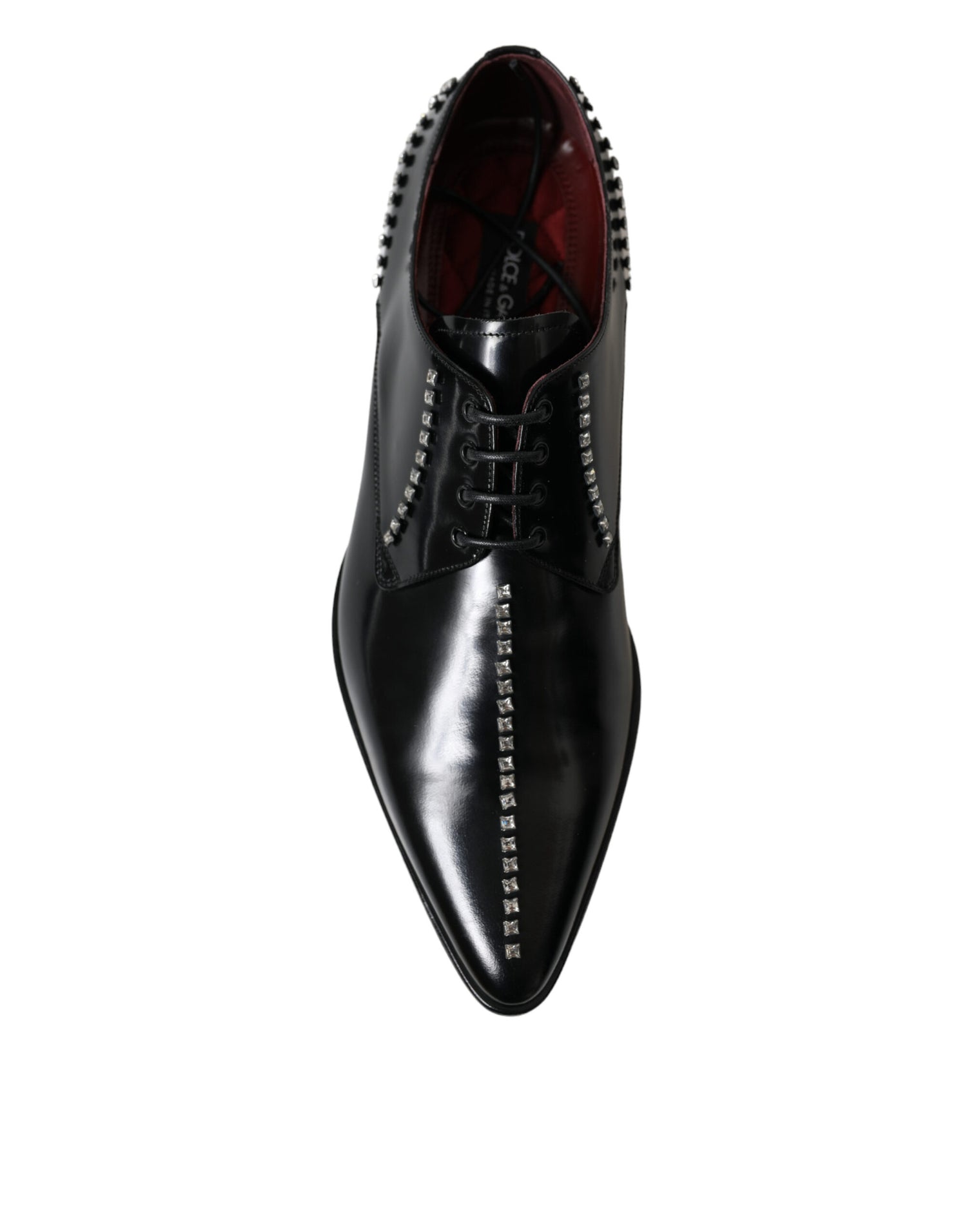 Dolce &amp; Gabbana Black Leather Crystal Dress Formal Shoes