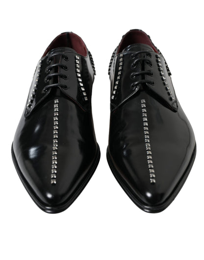 Dolce &amp; Gabbana Black Leather Crystal Dress Formal Shoes