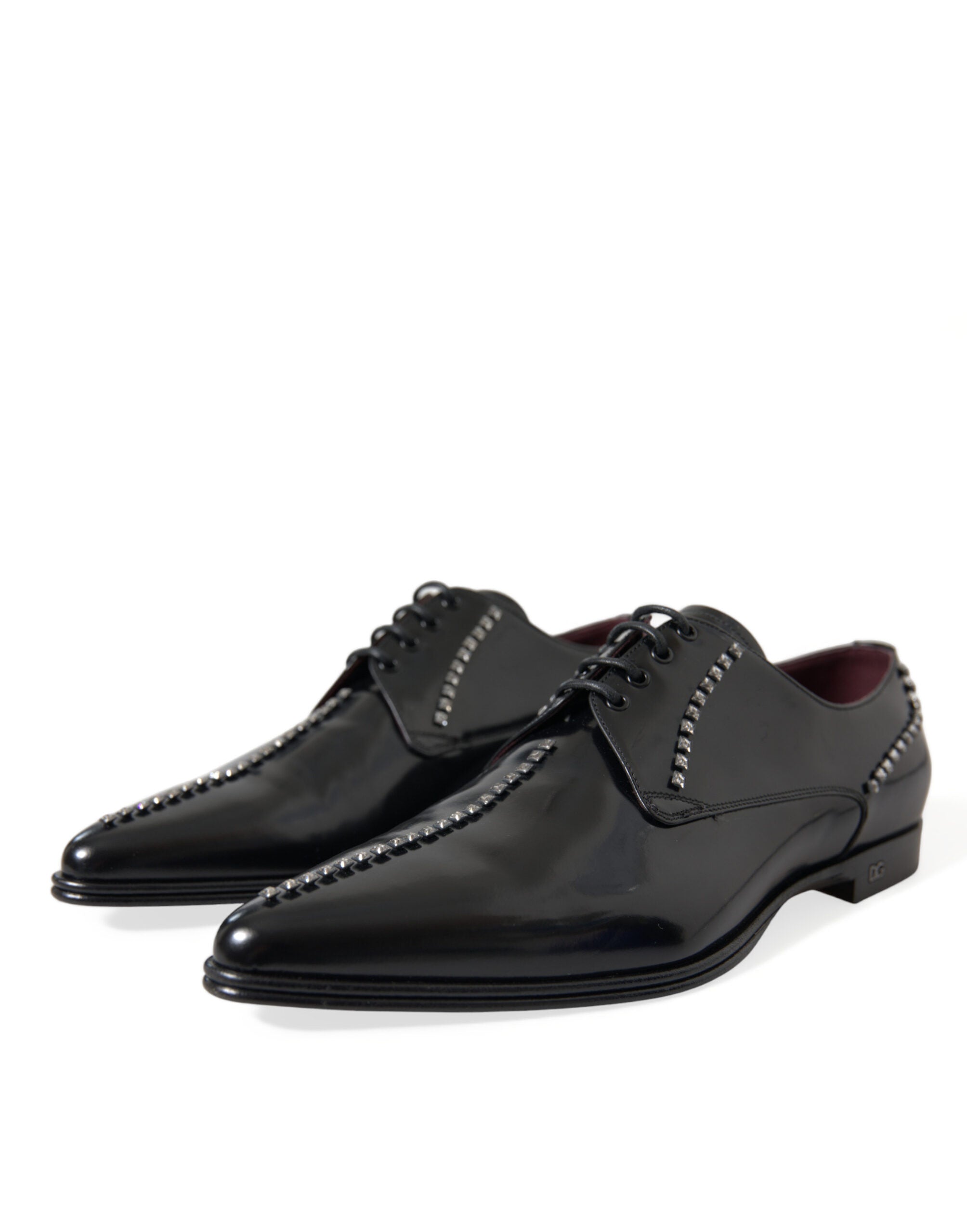 Dolce &amp; Gabbana Black Leather Crystal Dress Formal Shoes