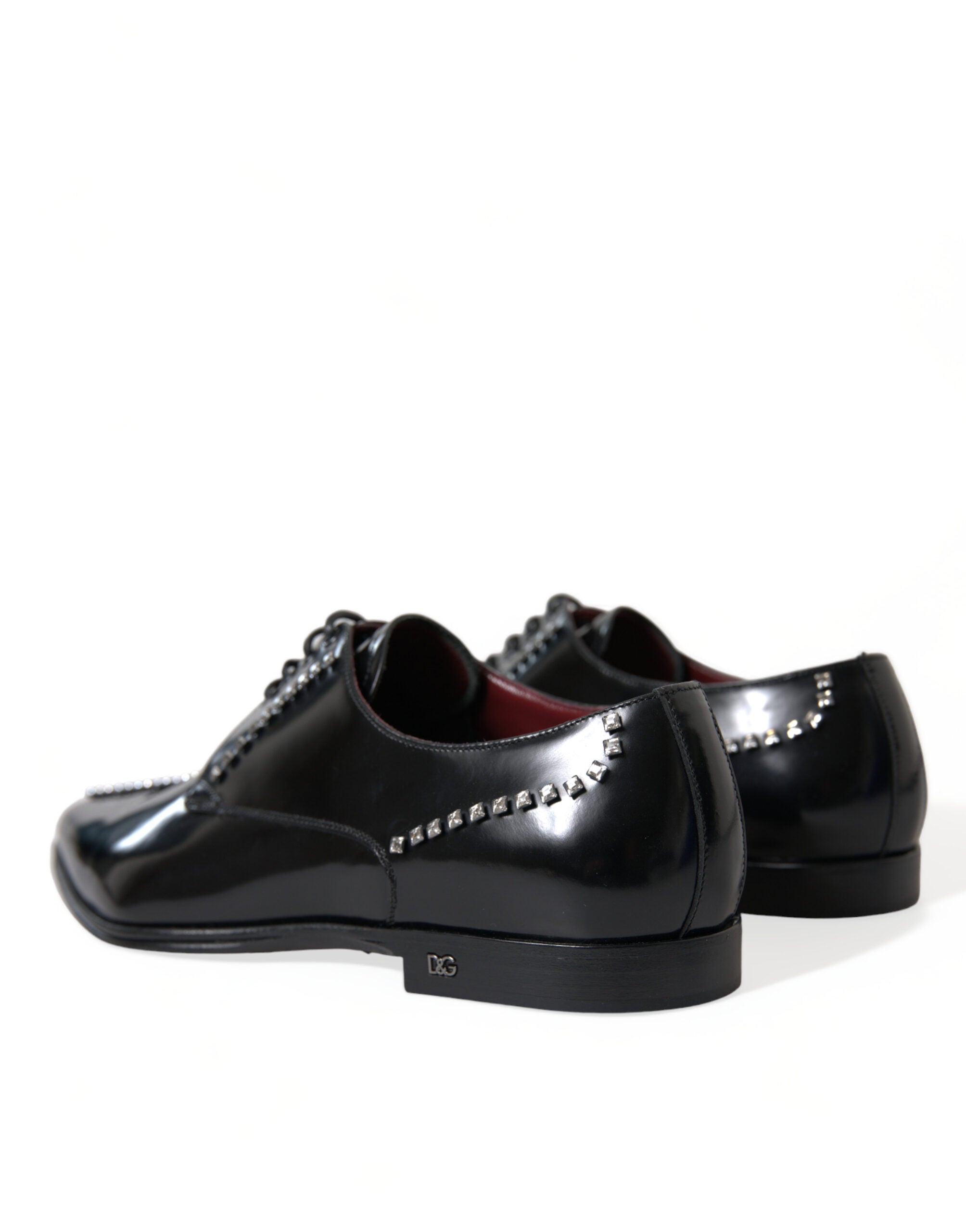 Dolce &amp; Gabbana Black Leather Crystal Dress Formal Shoes