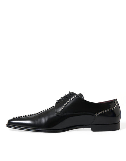 Dolce &amp; Gabbana Black Leather Crystal Dress Formal Shoes