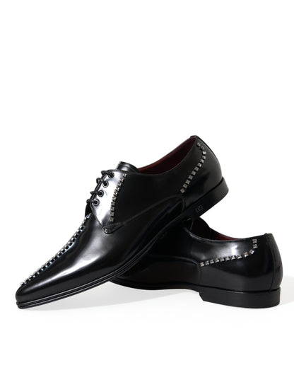 Dolce &amp; Gabbana Black Leather Crystal Dress Formal Shoes