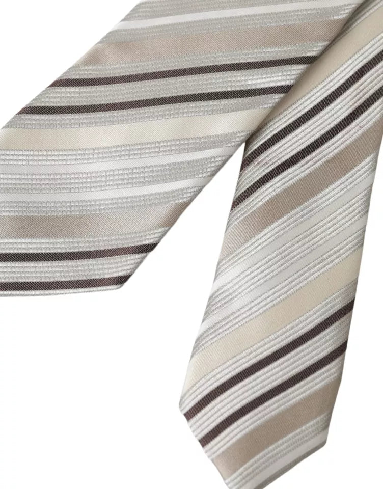 Dolce &amp; Gabbana Beige Stripes Fantasy Silk Adjustable Men Tie