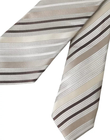 Dolce &amp; Gabbana Beige Stripes Fantasy Silk Adjustable Men Tie