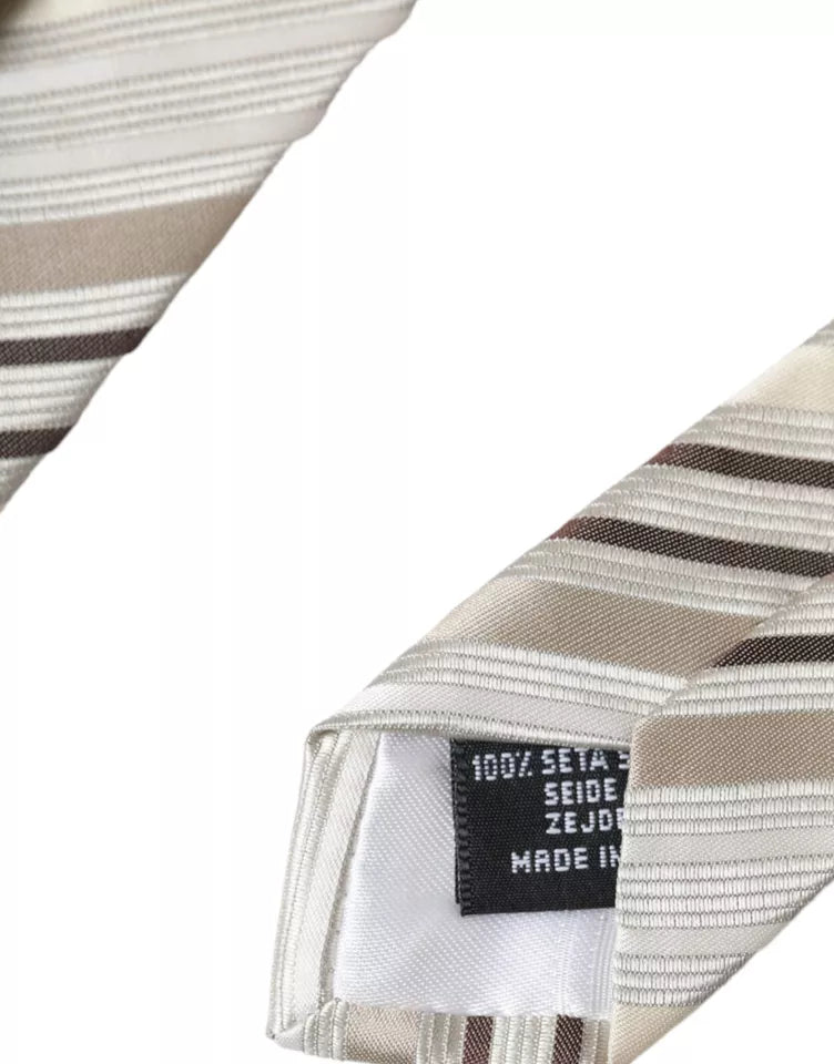 Dolce &amp; Gabbana Beige Stripes Fantasy Silk Adjustable Men Tie