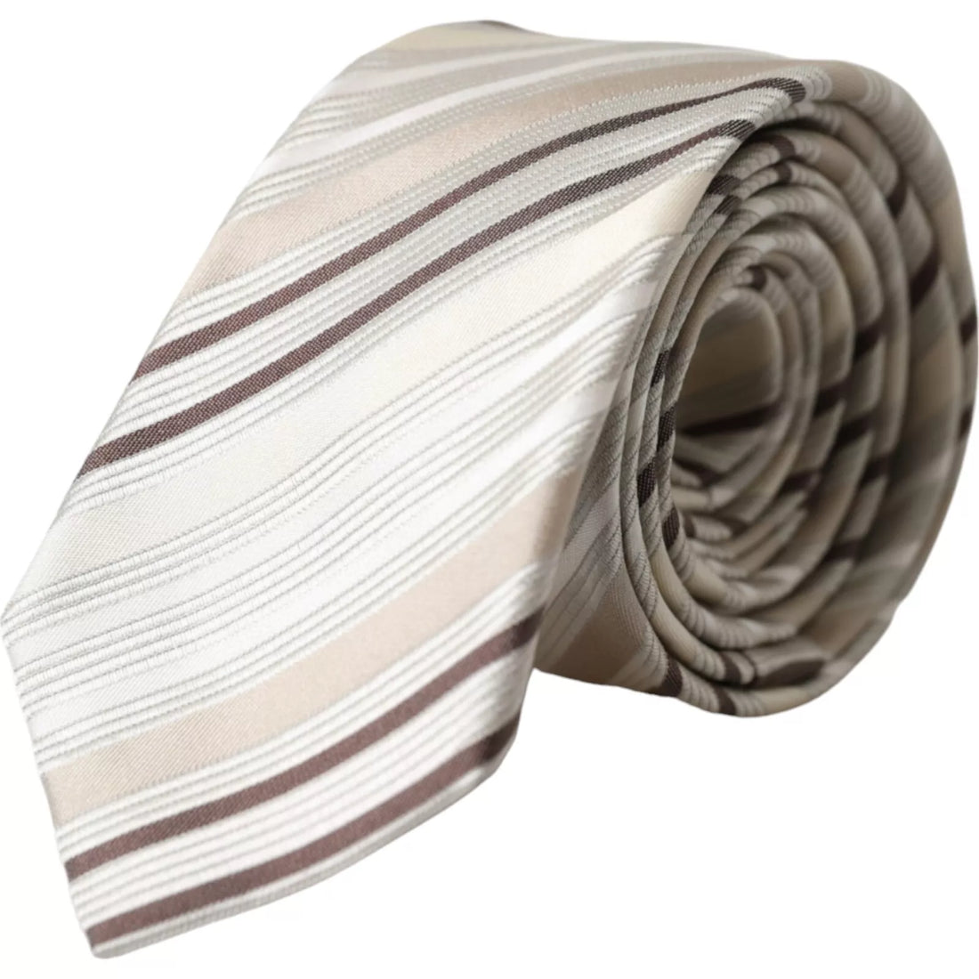 Dolce &amp; Gabbana Beige Stripes Fantasy Silk Adjustable Men Tie