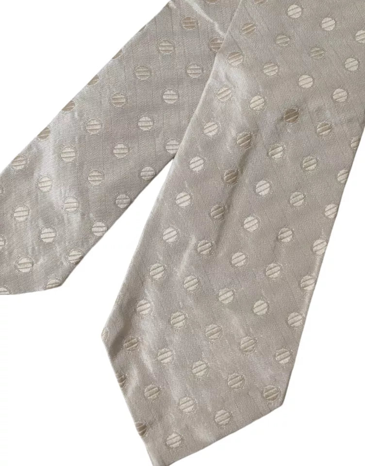 Dolce &amp; Gabbana Beige Dotted Silk Classic Adjustable Men Tie