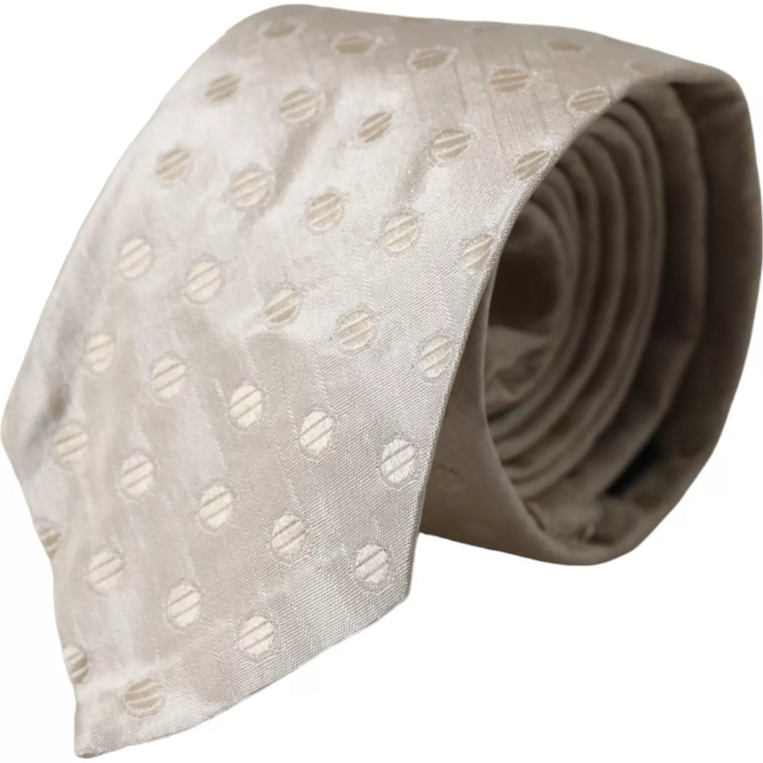 Dolce &amp; Gabbana Beige Dotted Silk Classic Adjustable Men Tie