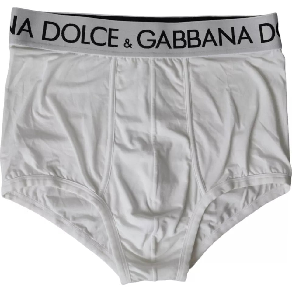 Dolce &amp; Gabbana White Logo Cotton Stretch Brando Slip Underwear