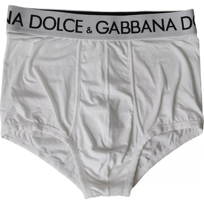 Dolce &amp; Gabbana White Logo Cotton Stretch Brando Slip Underwear