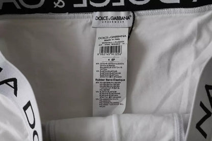 Dolce &amp; Gabbana White Logo Cotton Stretch Brando Slip Underwear