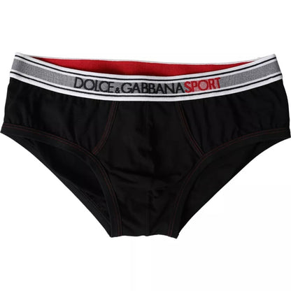 Dolce &amp; Gabbana Black Logo Cotton Stretch Brando Slip Underwear