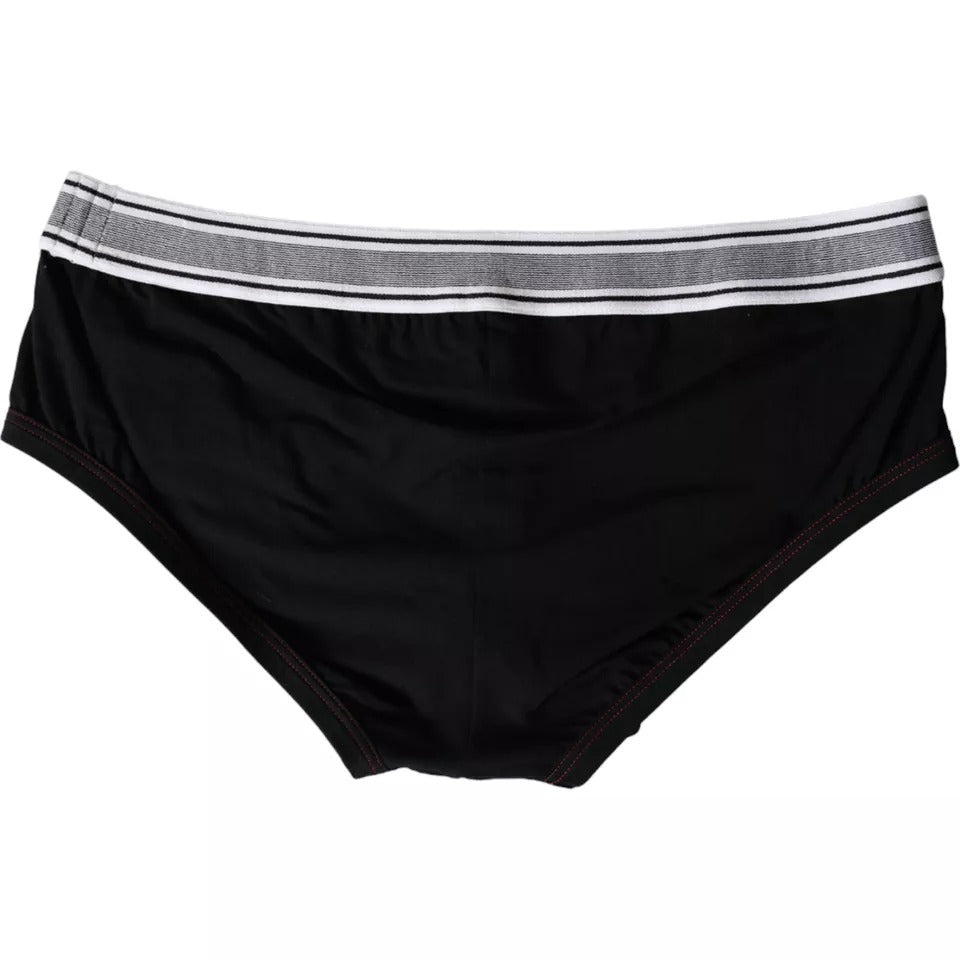 Dolce &amp; Gabbana Black Logo Cotton Stretch Brando Slip Underwear