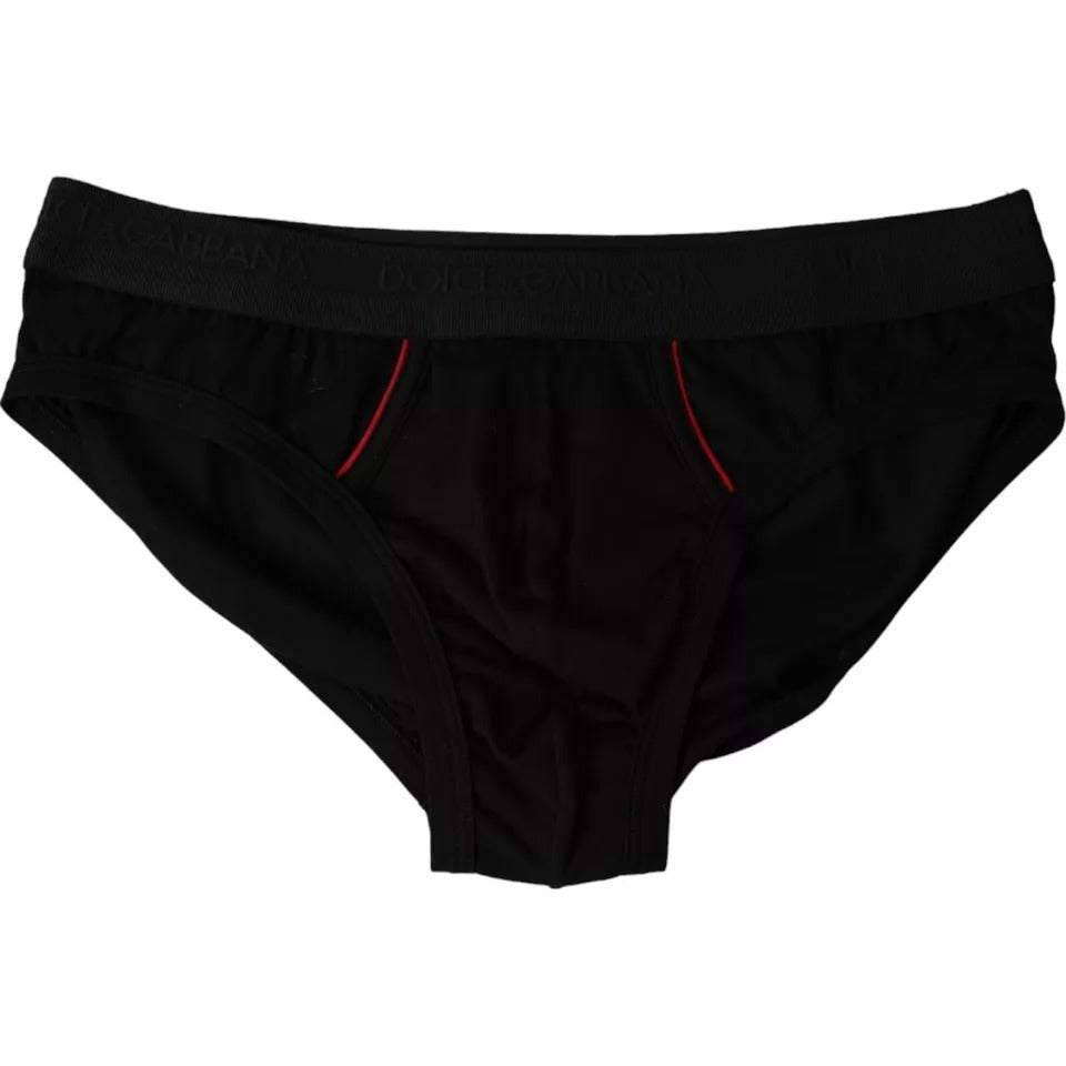 Dolce &amp; Gabbana Black Logo Cotton Stretch Mid Slip Underwear