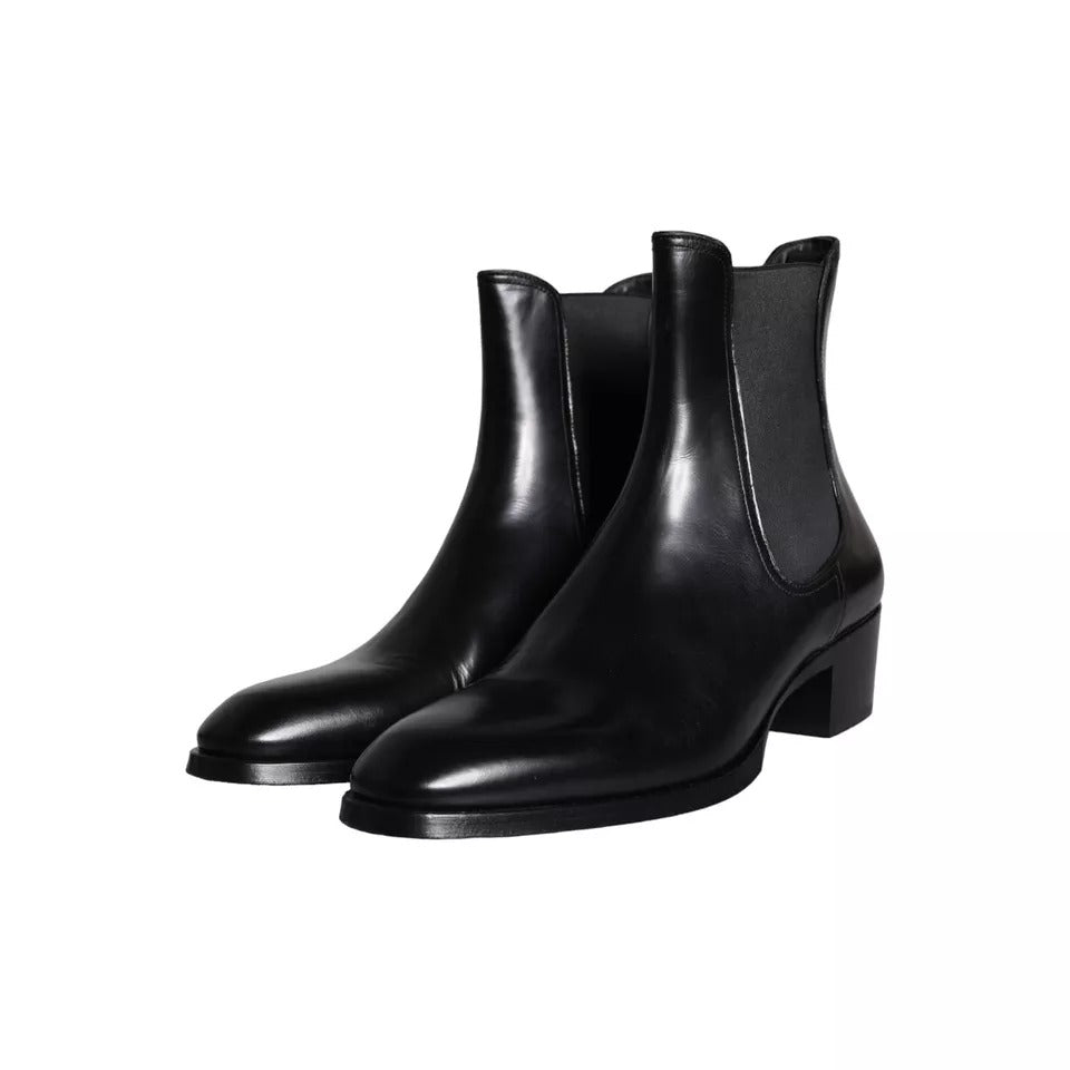 Dolce &amp; Gabbana Black Leather Chelsea Ankle Boots Men Shoes