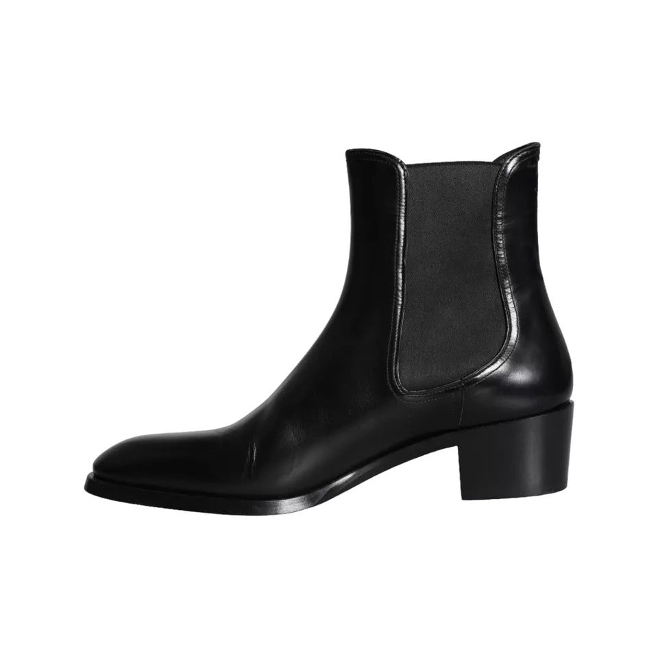 Dolce &amp; Gabbana Black Leather Chelsea Ankle Boots Men Shoes