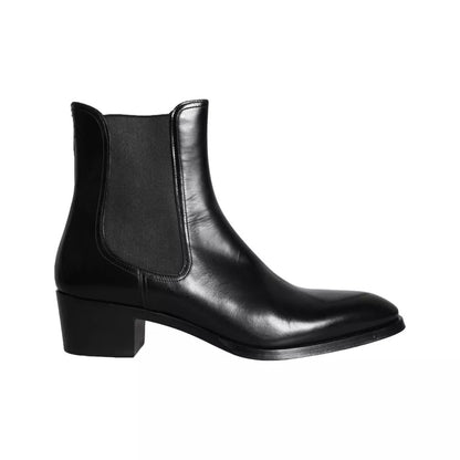 Dolce &amp; Gabbana Black Leather Chelsea Ankle Boots Men Shoes