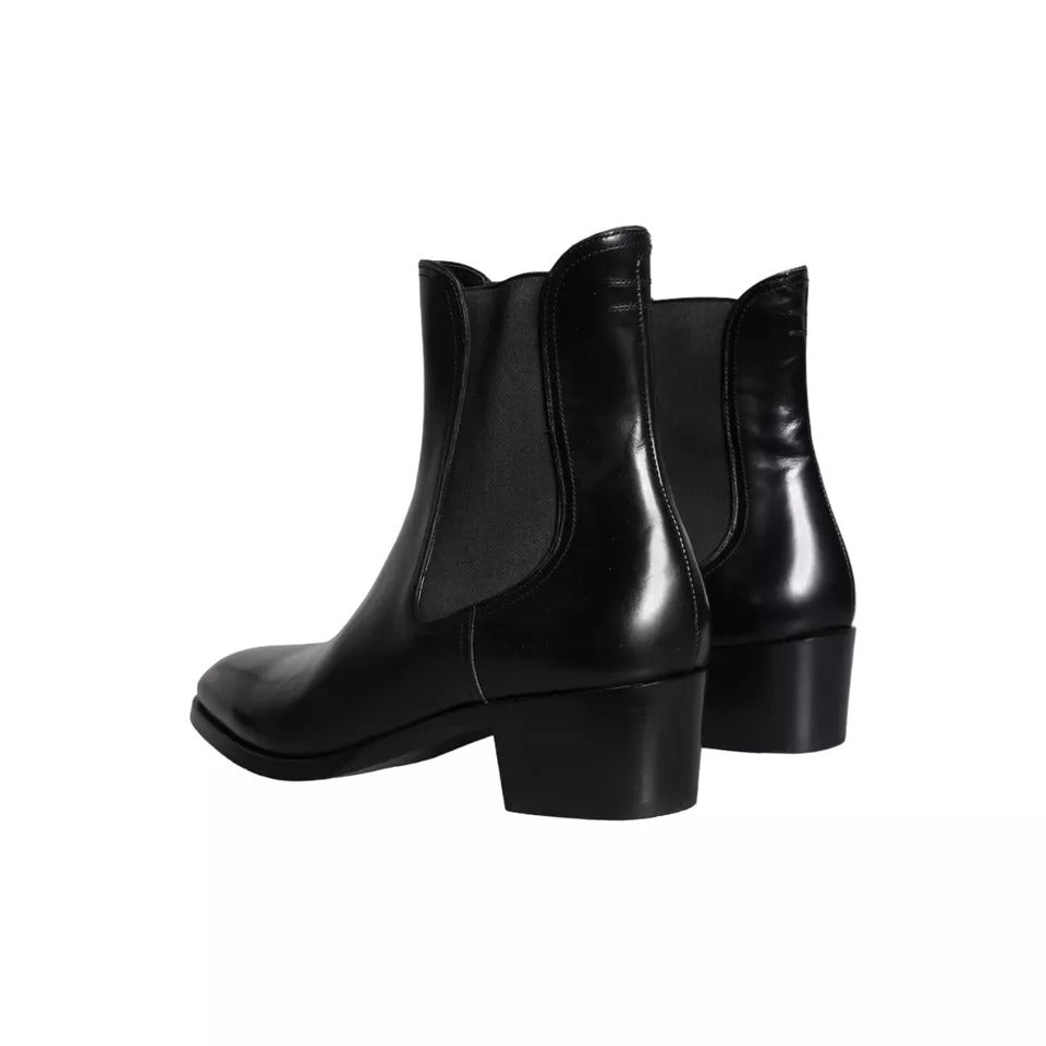 Dolce &amp; Gabbana Black Leather Chelsea Ankle Boots Men Shoes