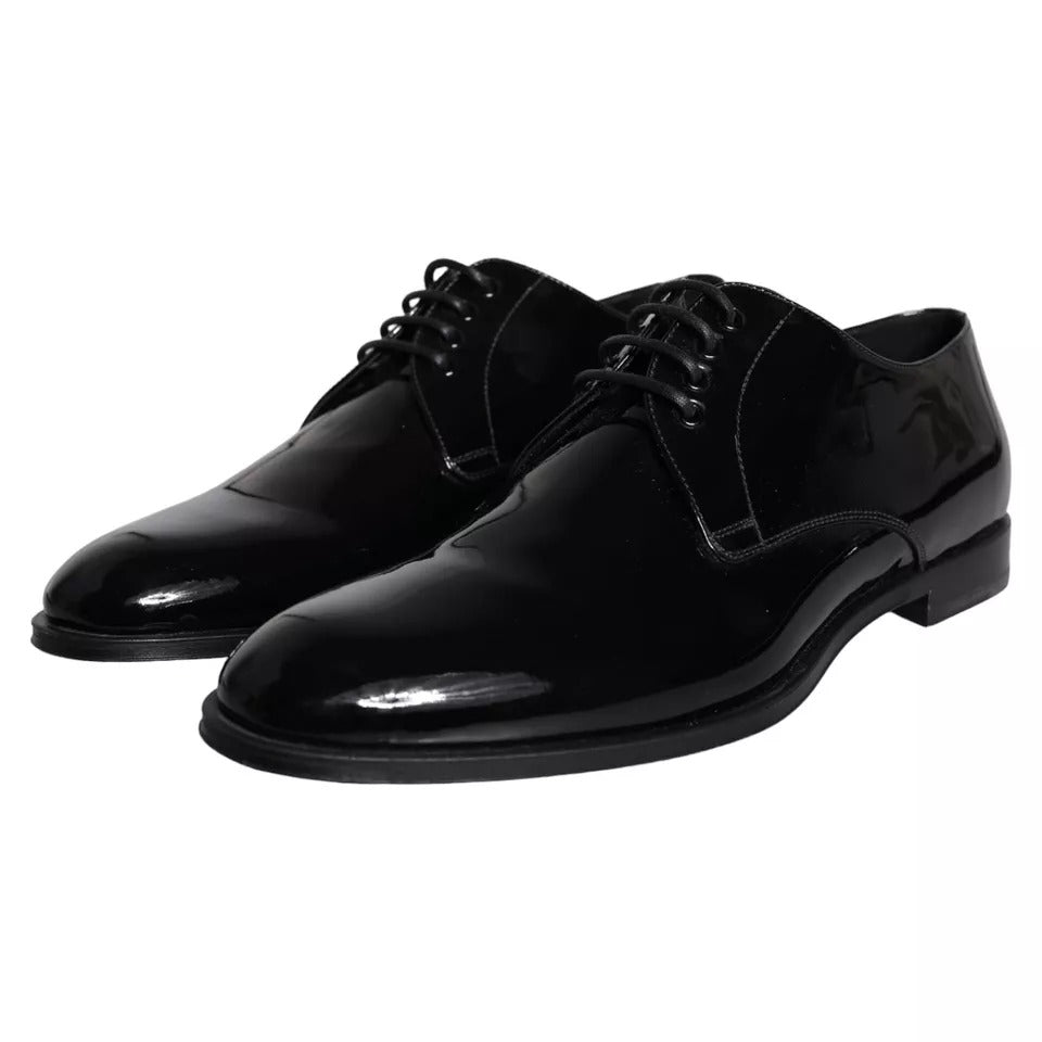 Dolce &amp; Gabbana Black Patent Leather Derby Formal Dress Shoes