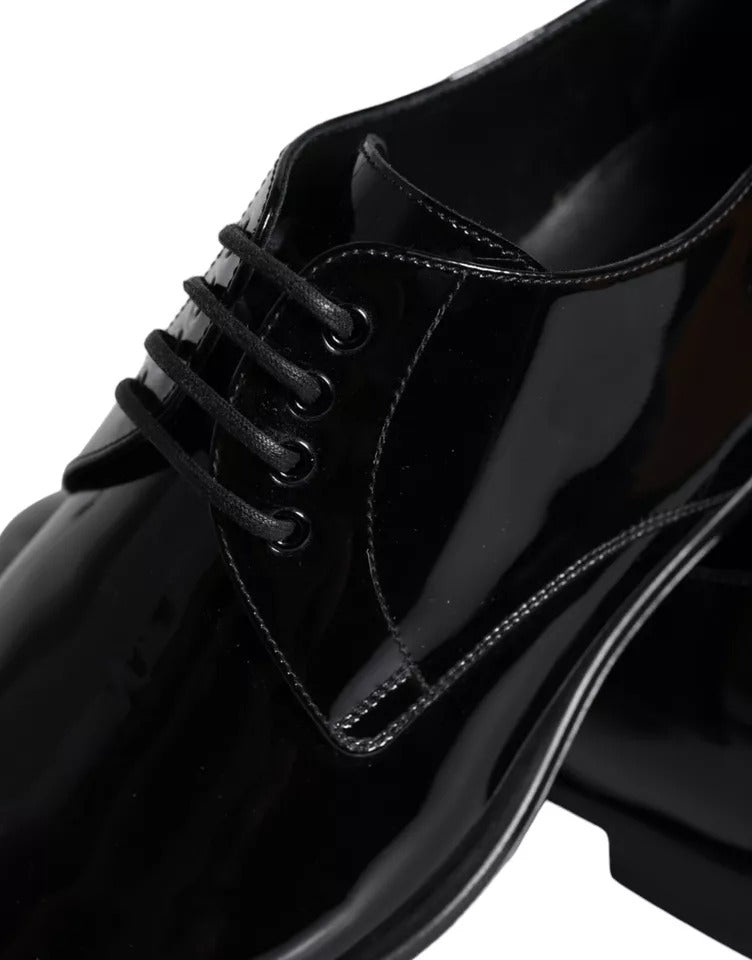 Dolce &amp; Gabbana Black Patent Leather Derby Formal Dress Shoes