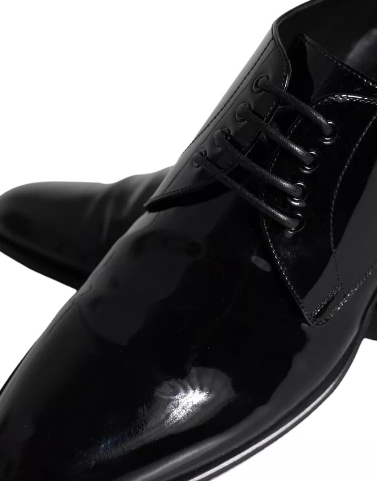 Dolce &amp; Gabbana Black Calfskin Leather Derby Men Dress Shoes