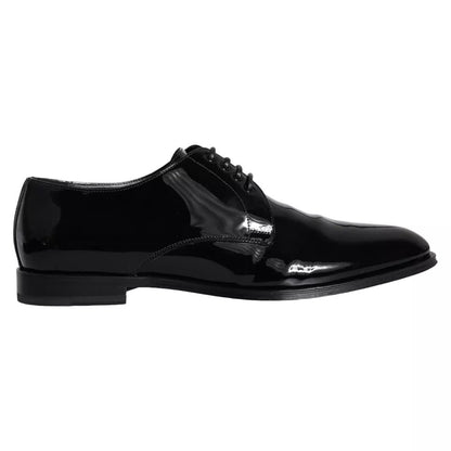 Dolce &amp; Gabbana Black Calfskin Leather Derby Men Dress Shoes