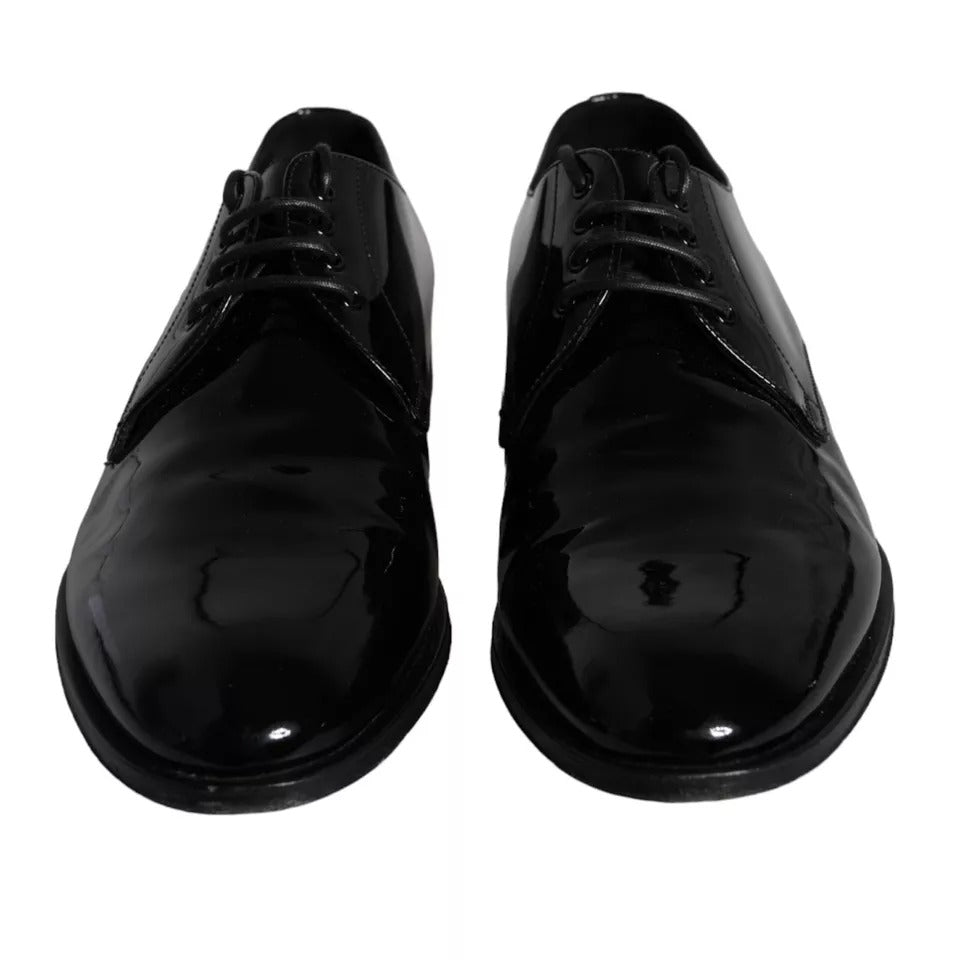 Dolce &amp; Gabbana Black Calfskin Leather Derby Men Dress Shoes