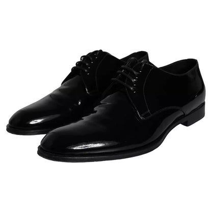 Dolce &amp; Gabbana Black Calfskin Leather Derby Men Dress Shoes