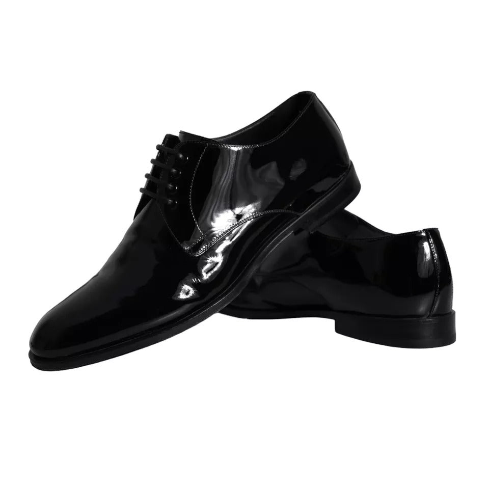 Dolce &amp; Gabbana Black Calfskin Leather Derby Men Dress Shoes