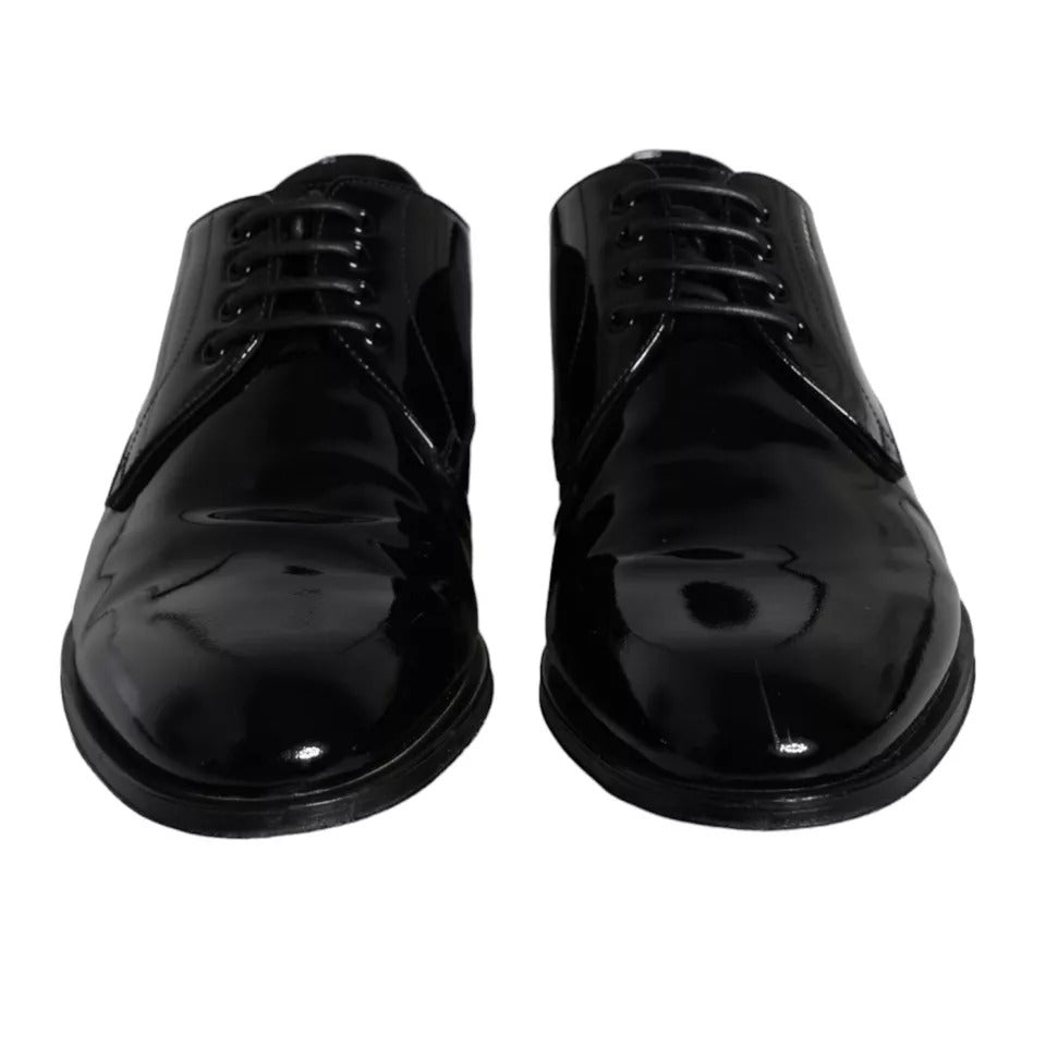 Dolce &amp; Gabbana Black Calfskin Leather Derby Men Dress Shoes