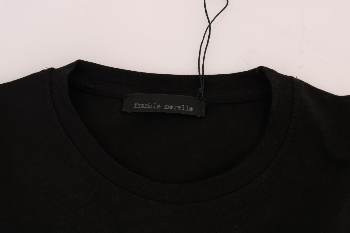 Frankie Morello Chic Black Crewneck Tee with &