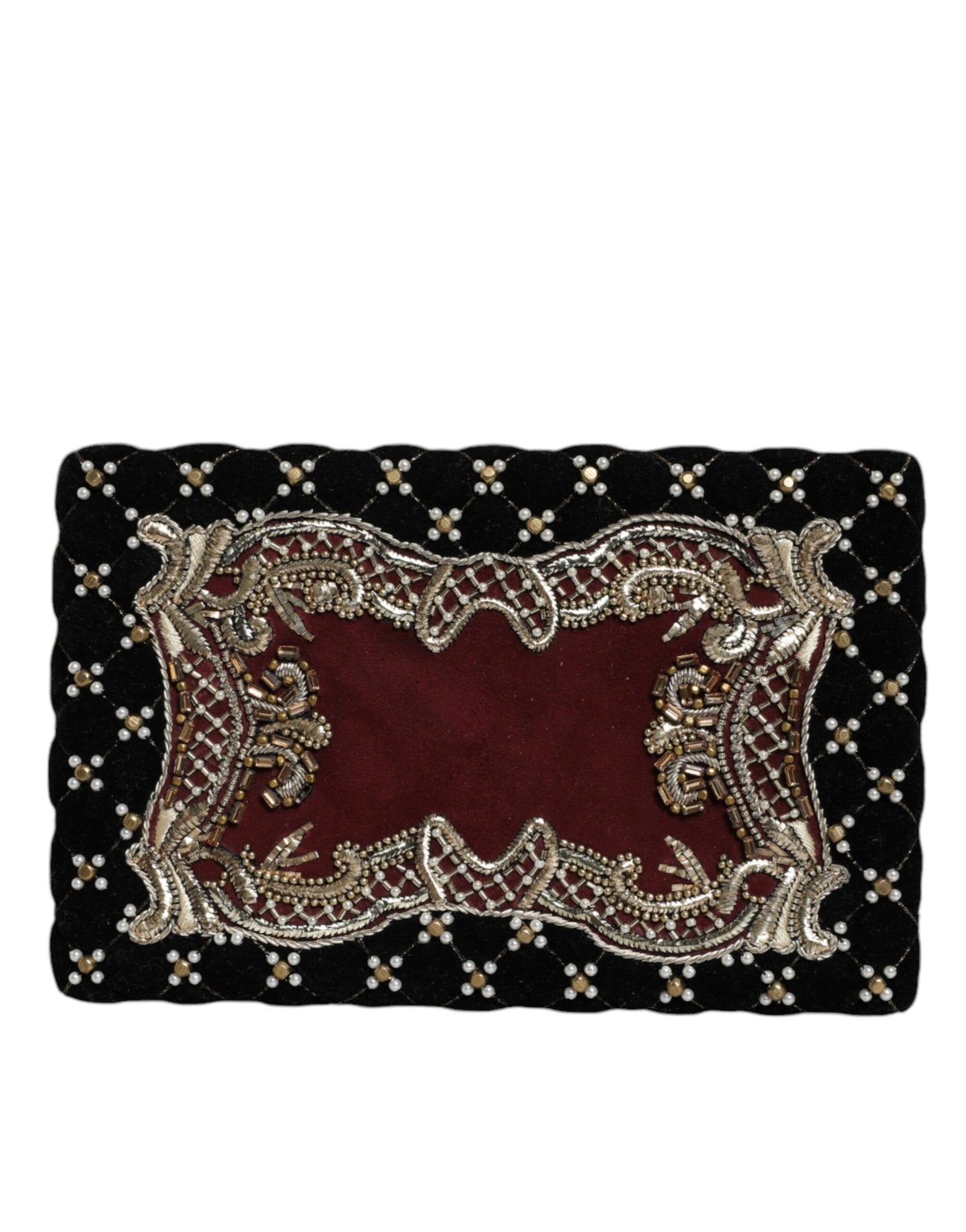 Dolce &amp; Gabbana Bordeaux Black Velvet Gold Frame Clutch Evening Purse Bag