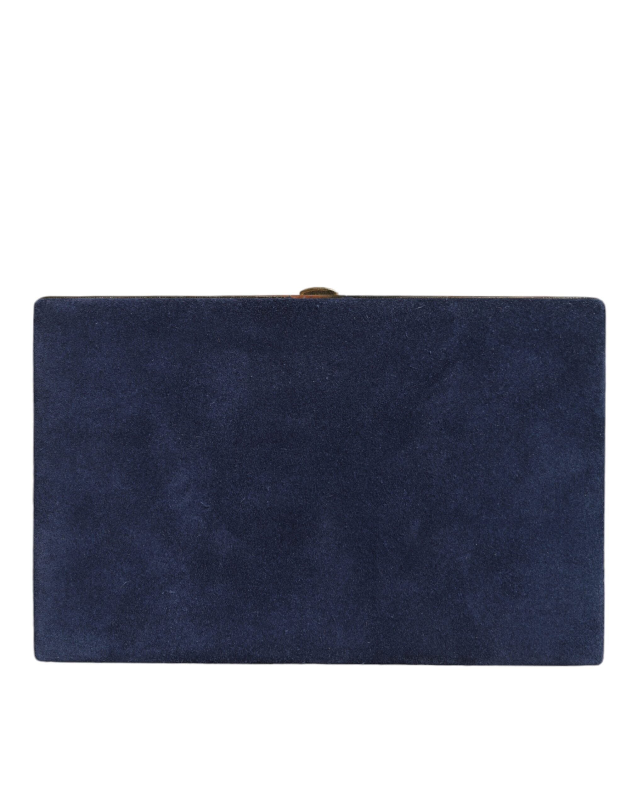 Dolce &amp; Gabbana Blue Suede Gold Frame Clutch Evening Party Purse Bag