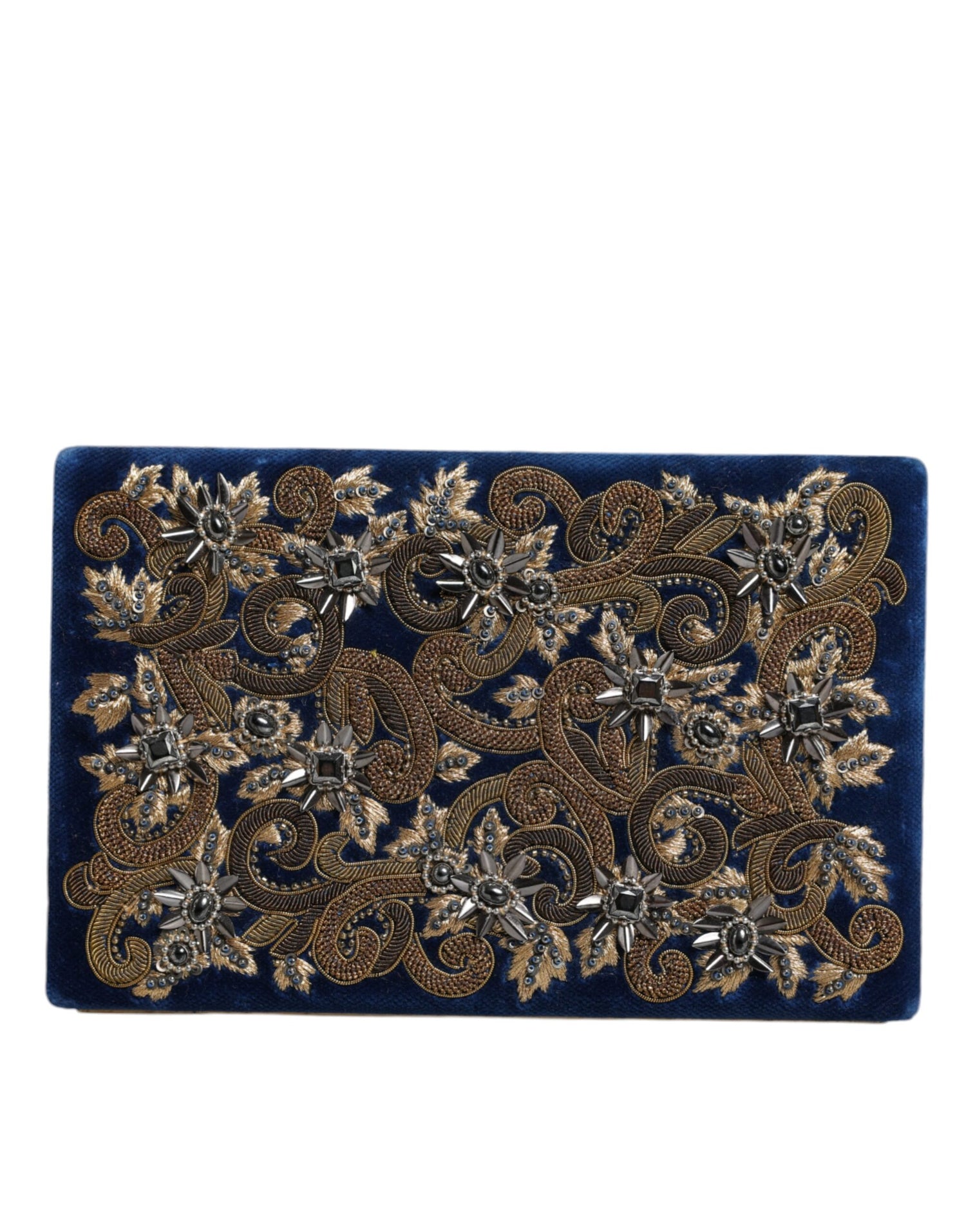 Dolce &amp; Gabbana Blue Velvet Gold Frame Clutch Evening Party Purse Bag