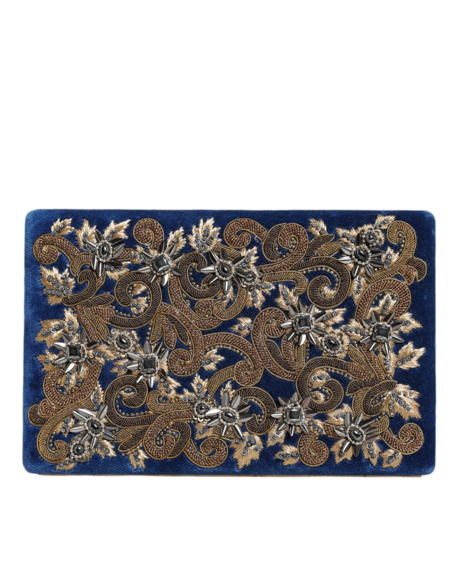 Dolce &amp; Gabbana Blue Velvet Gold Frame Clutch Evening Party Purse Bag