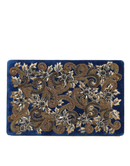 Dolce &amp; Gabbana Blue Velvet Gold Frame Clutch Evening Party Purse Bag