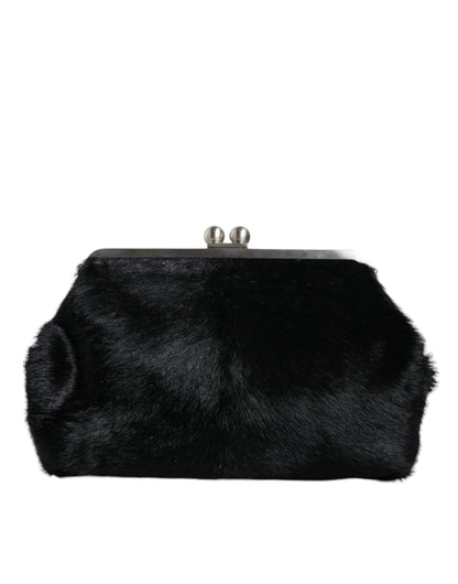 Dolce &amp; Gabbana Black Fur Handbag Clutch Purse Pouch Bag