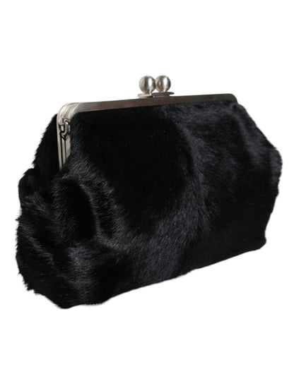 Dolce &amp; Gabbana Black Fur Handbag Clutch Purse Pouch Bag