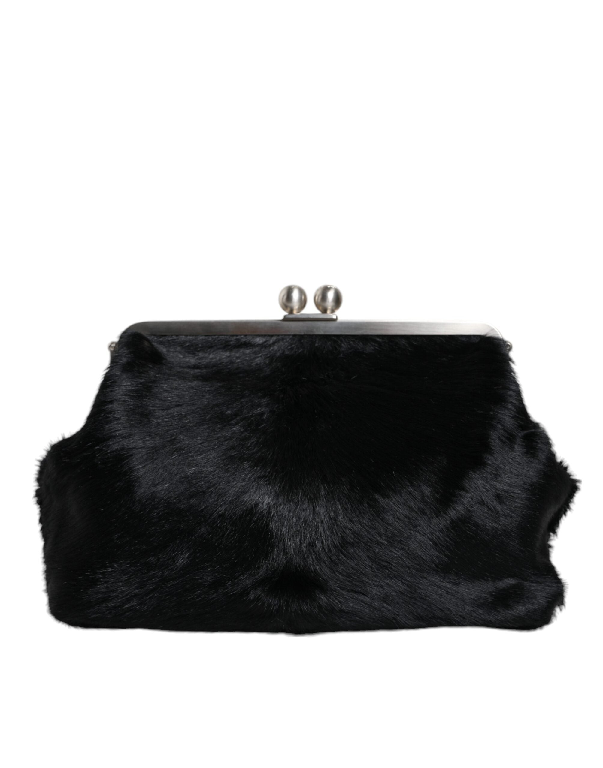 Dolce &amp; Gabbana Black Fur Handbag Clutch Purse Pouch Bag