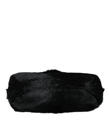 Dolce &amp; Gabbana Black Fur Handbag Clutch Purse Pouch Bag