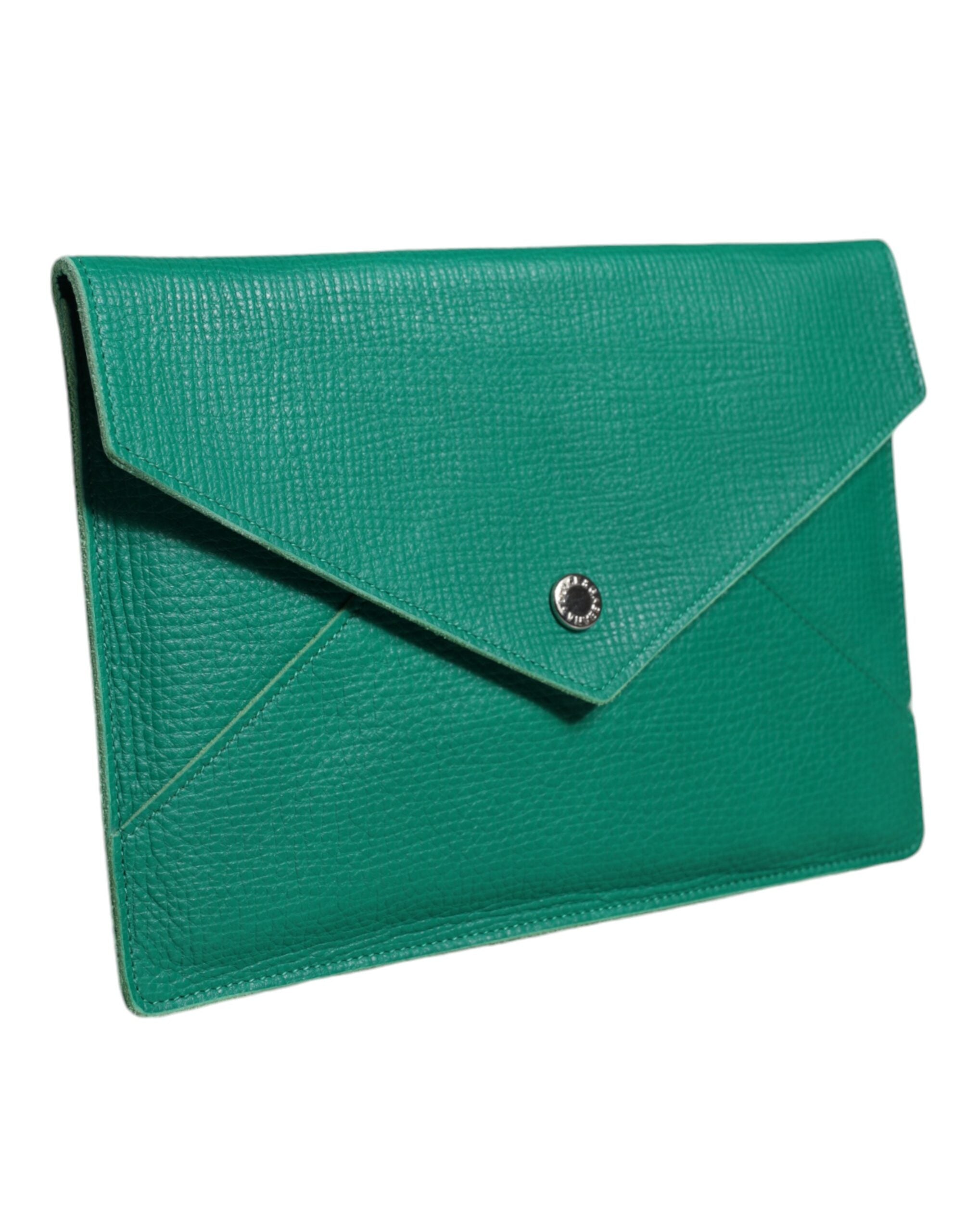 Dolce &amp; Gabbana Green Leather Handbag Clutch Mini Purse Pouch Tablet Case