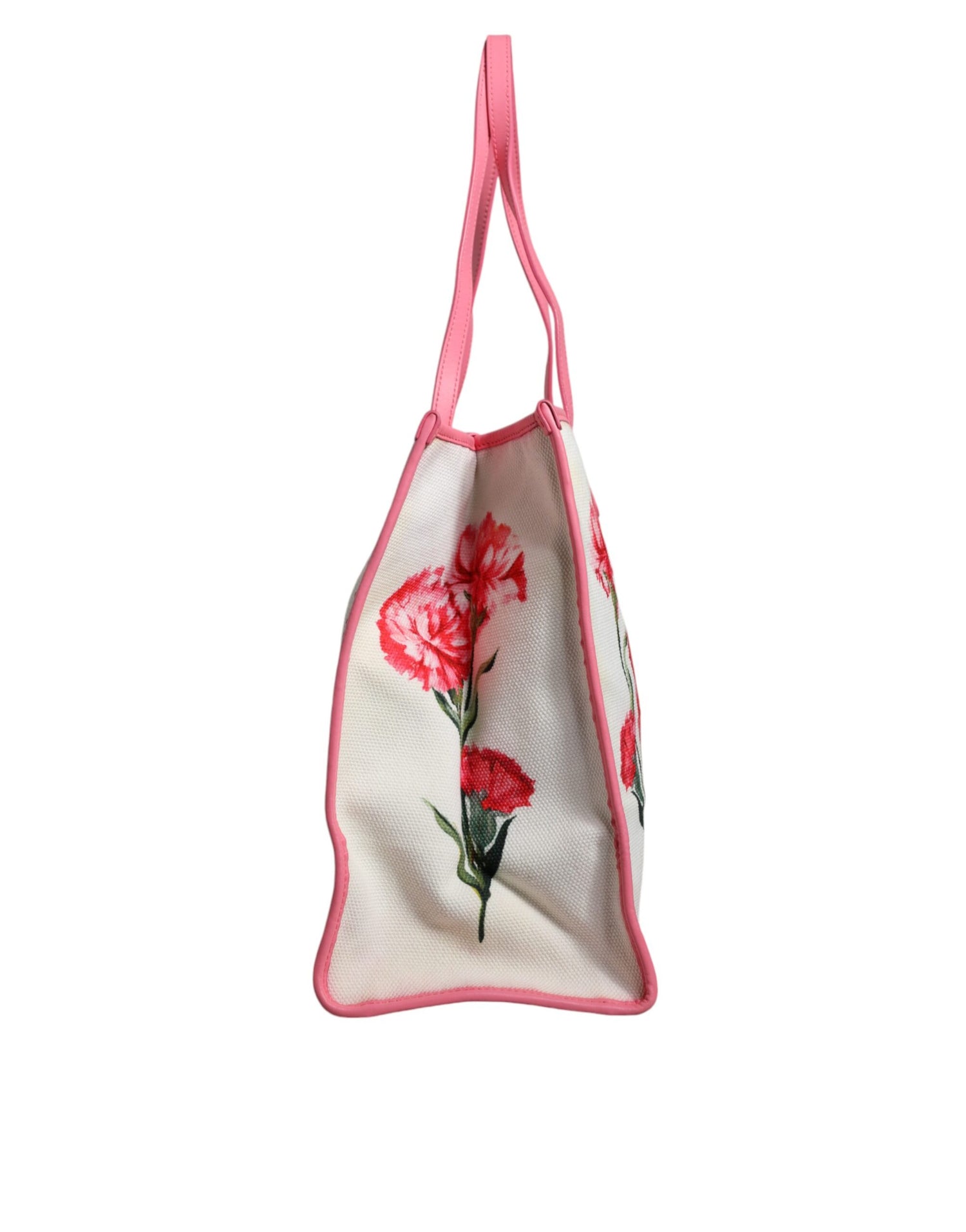 Dolce &amp; Gabbana White Canvas Rose Embroidery Women Shopping Tote Bag