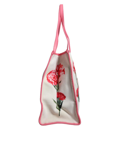 Dolce &amp; Gabbana White Canvas Rose Embroidery Women Shopping Tote Bag