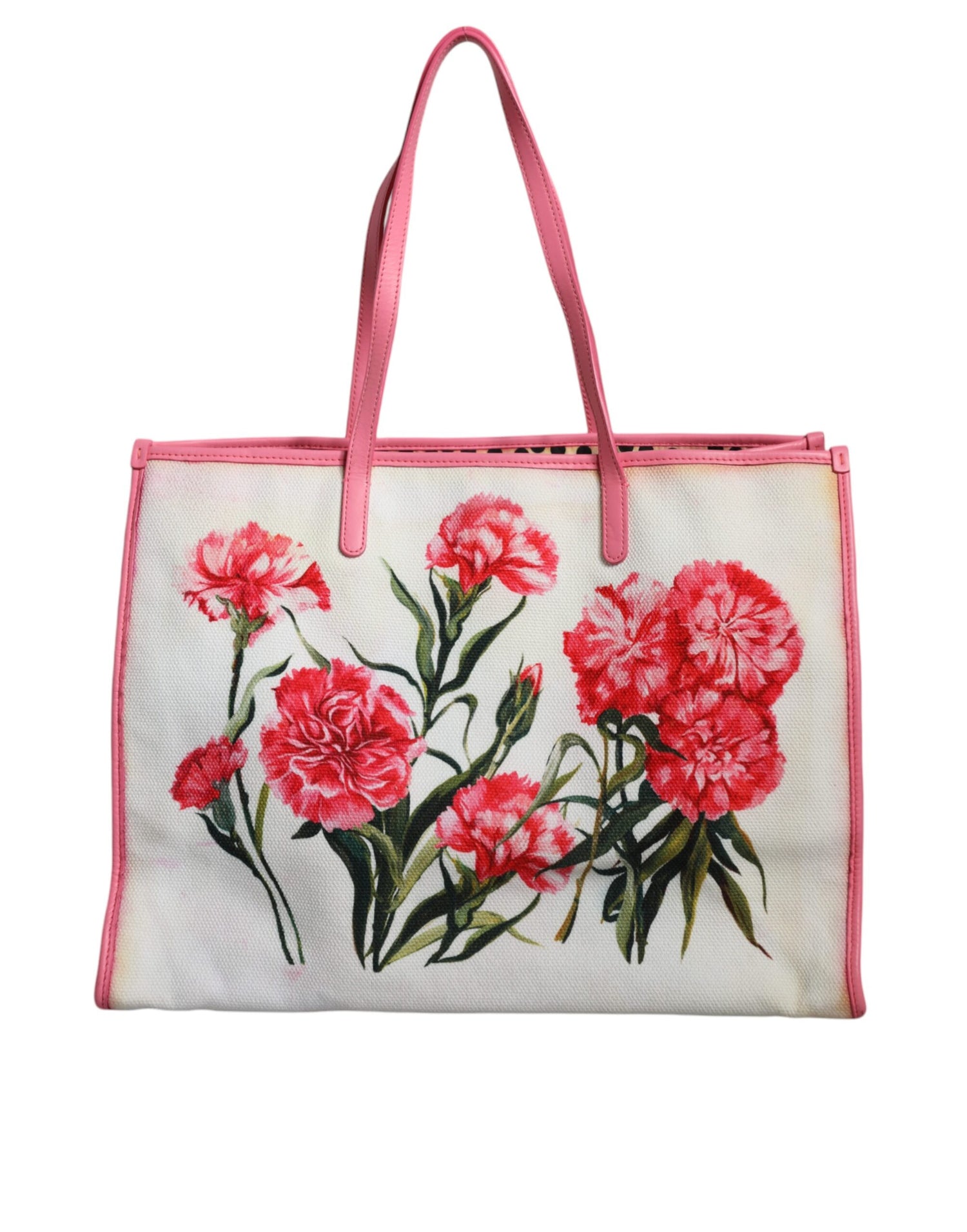 Dolce &amp; Gabbana White Canvas Rose Embroidery Women Shopping Tote Bag