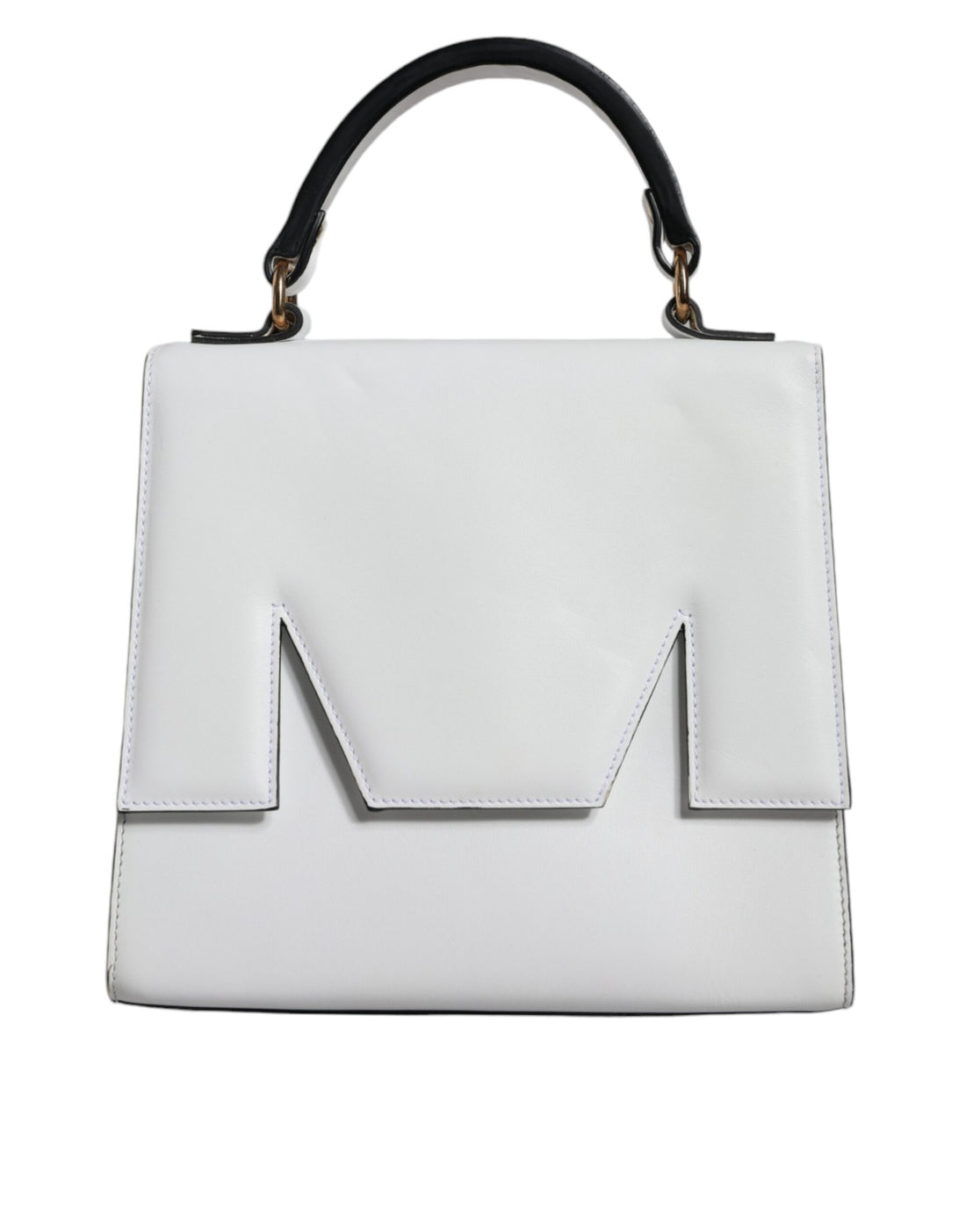 MSGM White Bovine Leather Top Handle Handbag Satchel Purse Bag