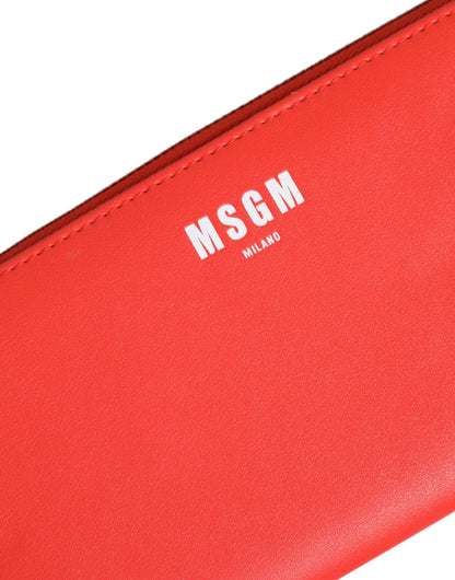 MSGM Red Leather Continental Zip Around Card Holder Bifold Clutch Wallet