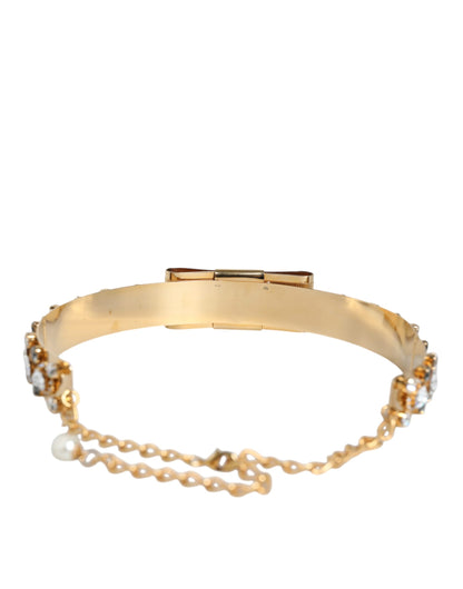 Dolce &amp; Gabbana Gold Tone Crystal Embellished Women Waist Chain Belt